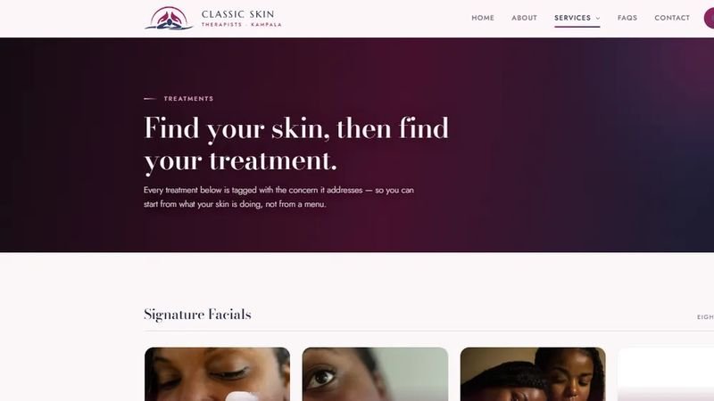 Classic Skin Therapists website, designed and built by Magicweb
