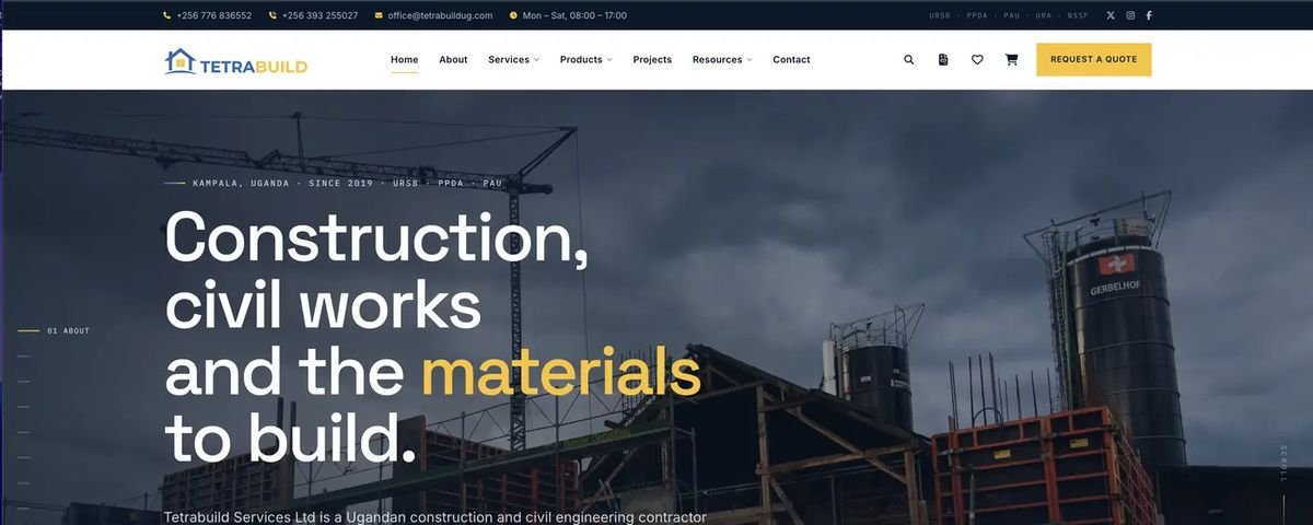 The Tetrabuild Services Ltd website, designed and built by Magicweb
